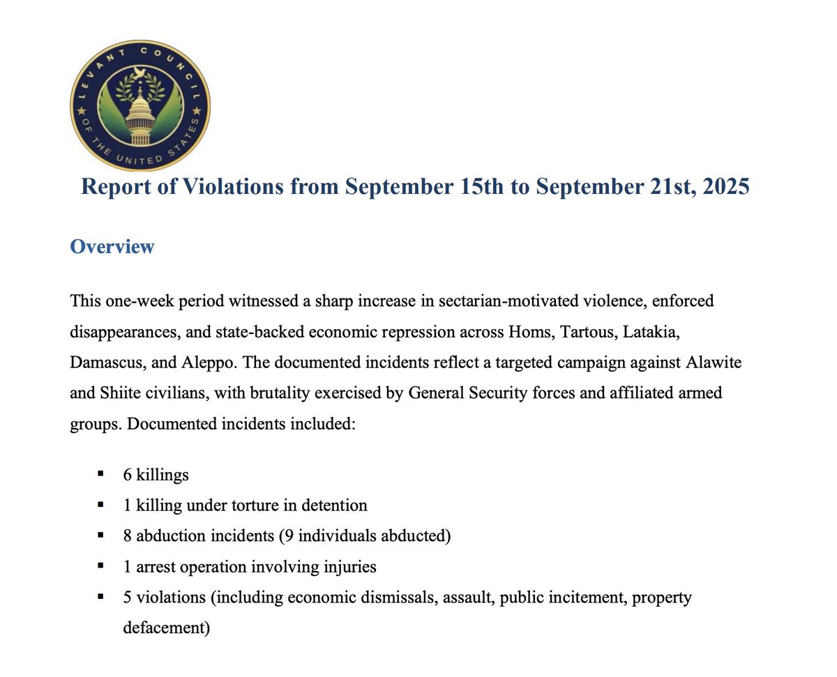 6 Alawites and Shiites killed this week in #syria. 
9 abductions

according to forlevant.org