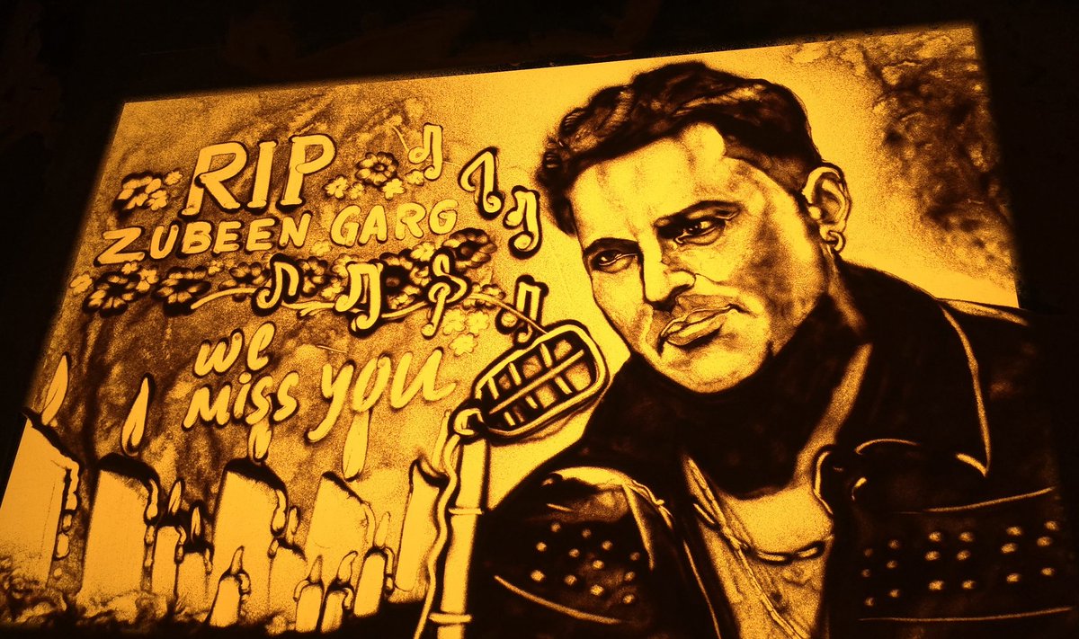 A heartfelt tribute through my sand animation to the legend Zubeen Garg 🎶 #ZubeenGarg #SandArt #Tribute
