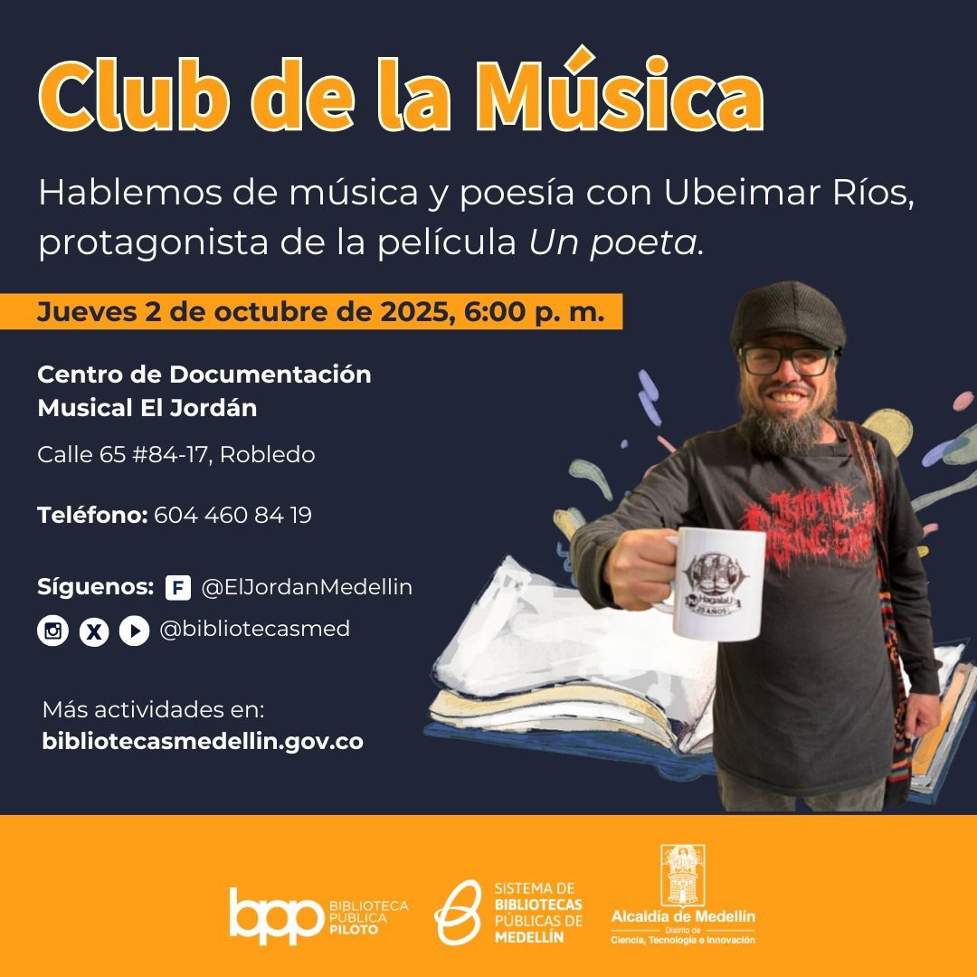🎬 Esta semana, una conversación en el CDM El Jordán con Uberimar Ríos sobre su amor por la docencia, la poesía, el rock y lo que ha significado su experiencia como protagonista de la película "Un poeta".

👉🏾 Entrada libre con inscripción previa:  docs.google.com/forms/d/1utbEF…
