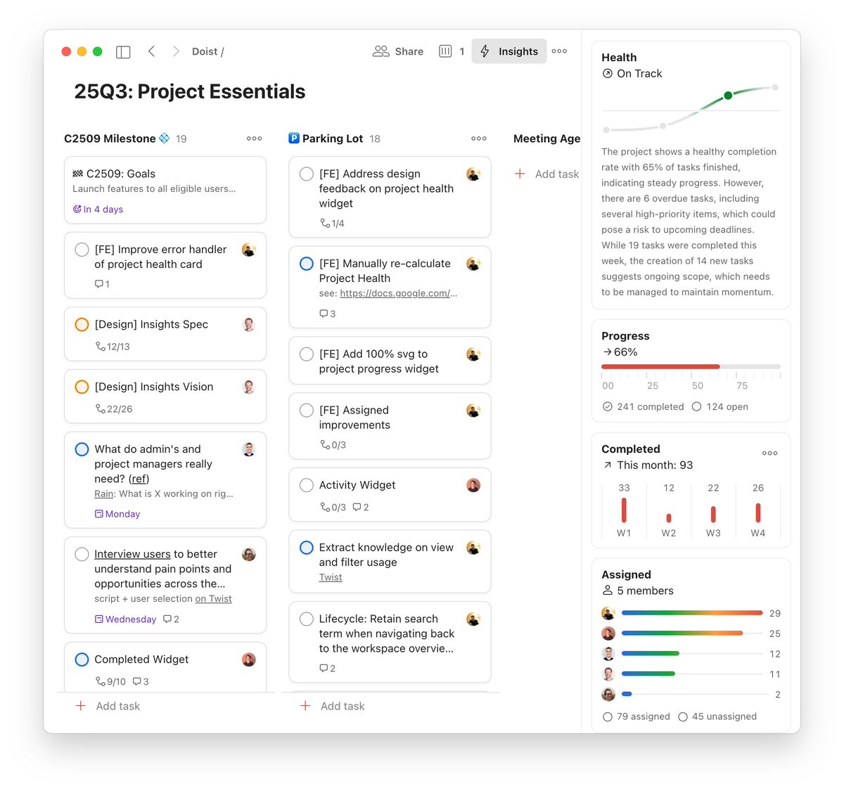 We are shipping Project Insights to paid experimentalists who use workspaces 🚀

This feature automatically surfaces key insights about shared projects, making it effortless to stay on top of what's happening across your team's work.

This is the initial release; we are still