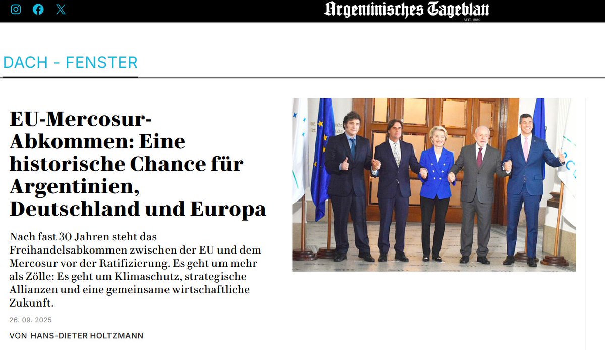 FNFArgentina's tweet image. EU-Mercosur-Abkommen: Eine historische Chance für Argentinien, Deutschland und Europa

Dr. Hans-Dieter Holtzmann, Projektleiter der @FNFreiheit in Argentinien, Brasilien, Paraguay und Uruguay, analysierte für den @ATdeBuenosAires das Abkommen zwischen der Europäischen Union und…
