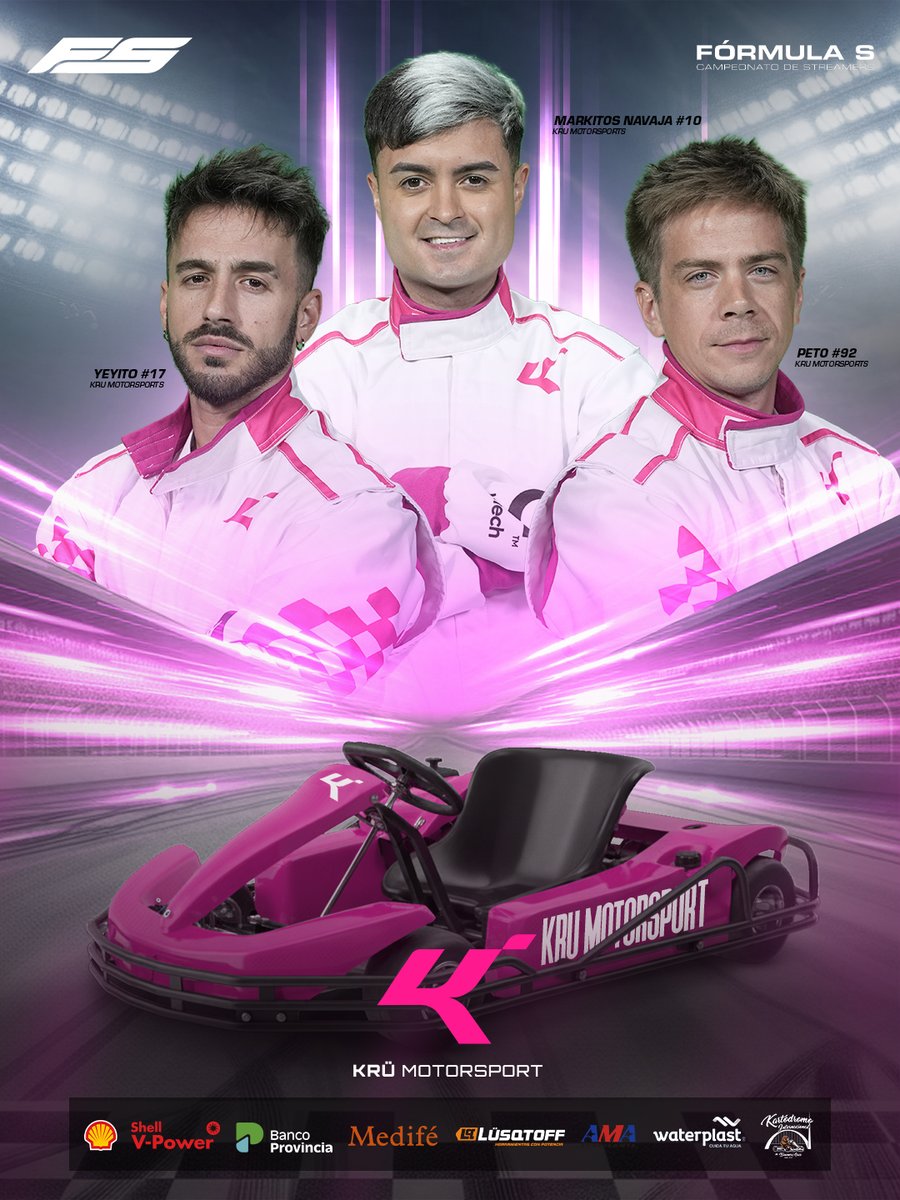 FormulaStreamer's tweet image. Confirmados los Pilotos de Escuderia @KRUesports
@MarkitoNavaja #10
Yeyito de Gregorio #17
Peto Colombo #92
Serán los encargados de representar sus colores en el Gran Premio de Streamers