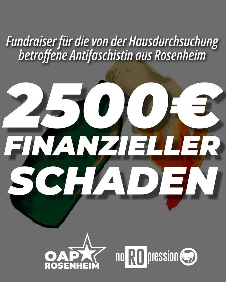 Den Strafverfolgungsbehörden in Rosenheim und Traunstein reichen offenbar schon die Verwendung der Parole "Feuer und Flamme der Repression" und ein paar Sketche von Mollis, um bei einer antifaschistischen Schülerin die Wohnung auf den Kopf zu stellen.

gofund.me/4ed0e9142
