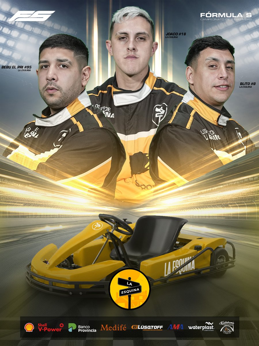 FormulaStreamer's tweet image. Confirmados los Pilotos de Escuderia La Esquina
@Juakoooo #18
@EmmanuelMoolina #95
@PablitoRan22 #8
Serán los encargados de representar sus colores en el Gran Premio de Streamers