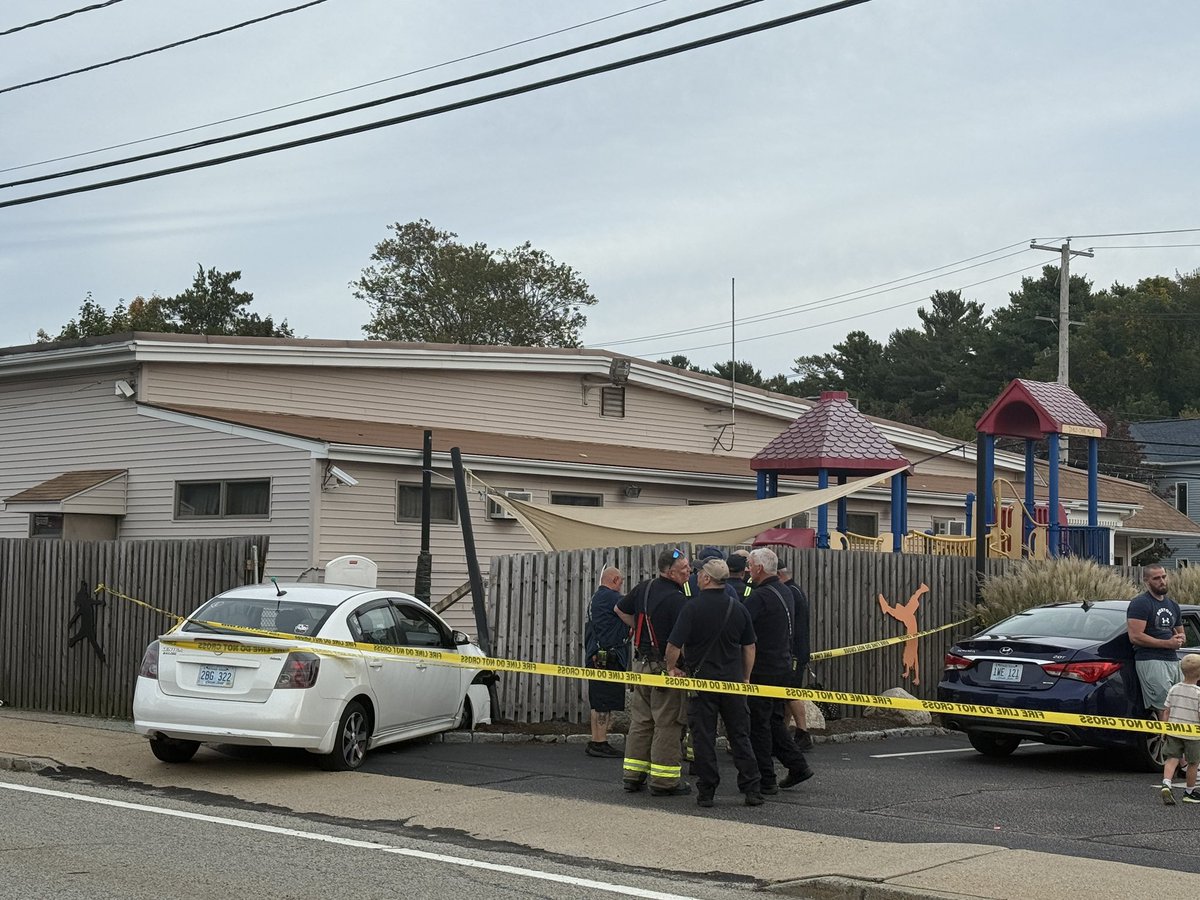 leannaafaulk's tweet photo. #BREAKING A car crashed into a fence that protects a playground for the Child Care Plus facility in Coventry. 

Multiple fire rescues on scene and police have parts of South Main Street blocked off to traffic. @NBC10 https://t.co/KGOeo1YymK