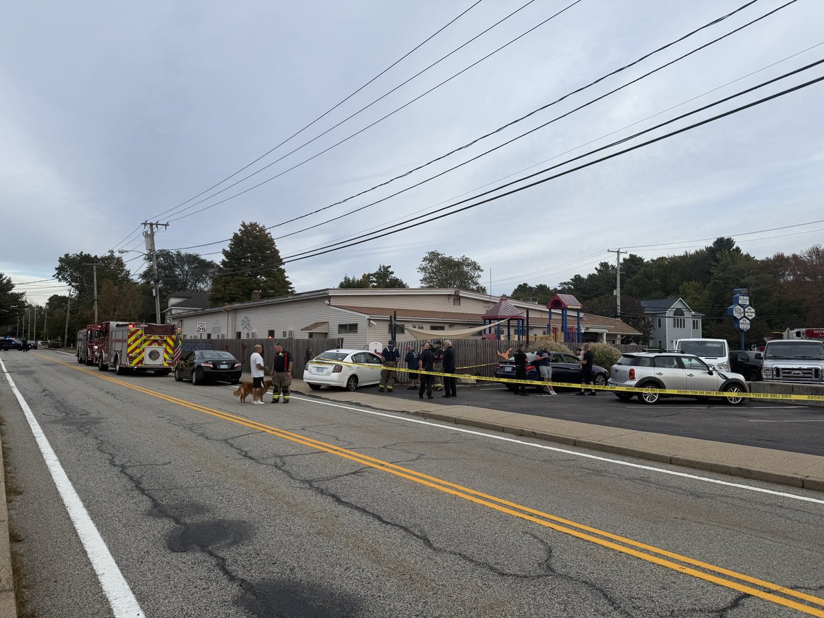 leannaafaulk's tweet photo. #BREAKING A car crashed into a fence that protects a playground for the Child Care Plus facility in Coventry. 

Multiple fire rescues on scene and police have parts of South Main Street blocked off to traffic. @NBC10 https://t.co/KGOeo1YymK