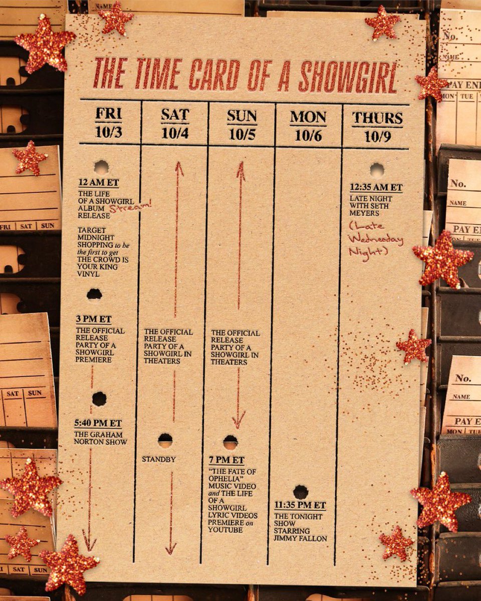 TSUpdating's tweet photo. 🚨| The official schedule for “The Life of a Showgirl”

—STANDBY👀? https://t.co/QV0x04PD5V