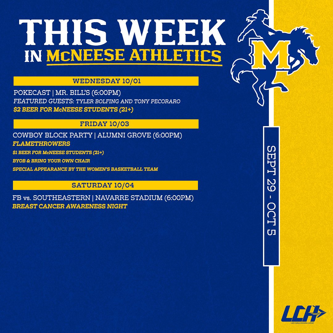This Week in McNeese Athletics 🤠
September 29-October 5

#GeauxPokes