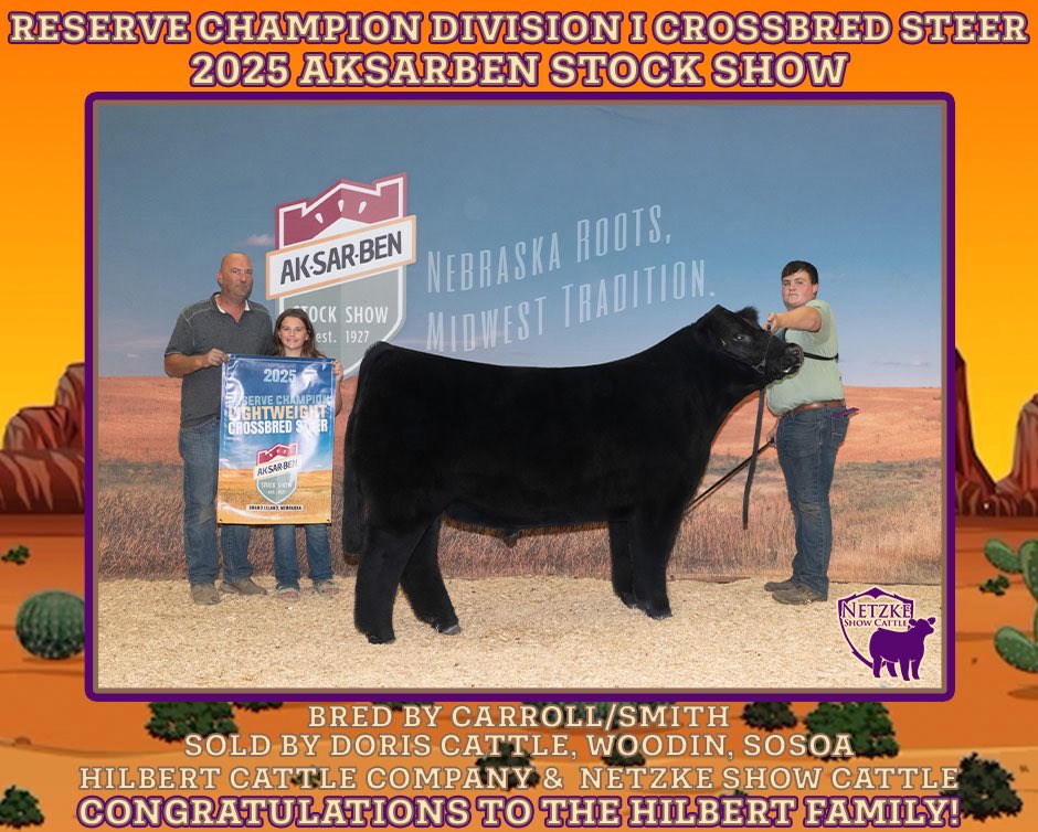 Reserve Champion Division I Crossbred Steer | 2025 Aksarben Stock Show
Bred by Carroll/Smith
Sold by Doris, Woodin, Sosoa, Hilbert &amp; Netzke
Congratulations to the Hilbert Family!