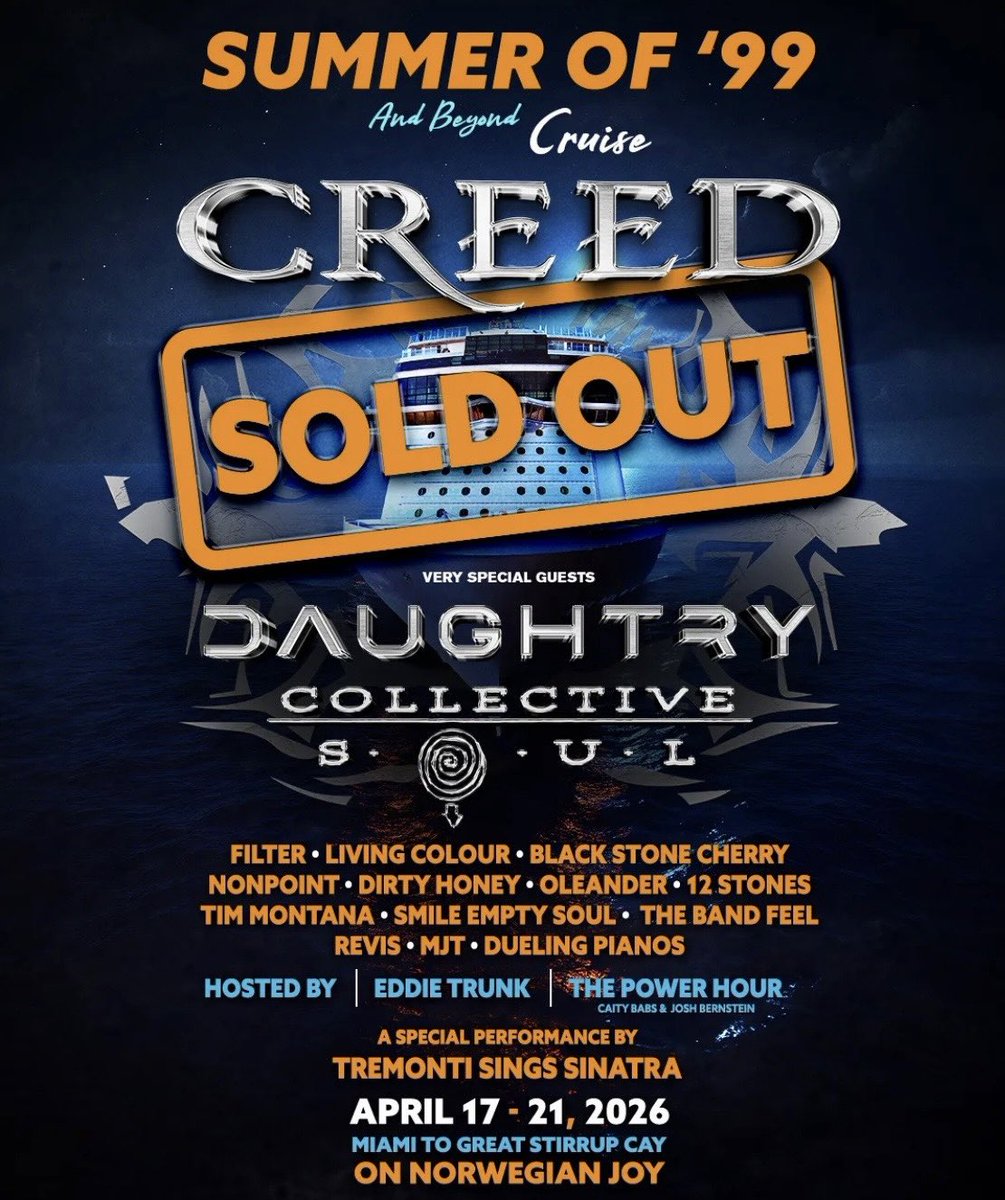 We are deeply honored and grateful to be added to the bill on the  <a href="/Creed/">Creed</a> Summer of ‘99 and Beyond Cruise next year. We can’t wait to rock the boat with such an incredible lineup!! LFG!!🤘🚢🤘
#creedcruise26 #summerof99andbeyond