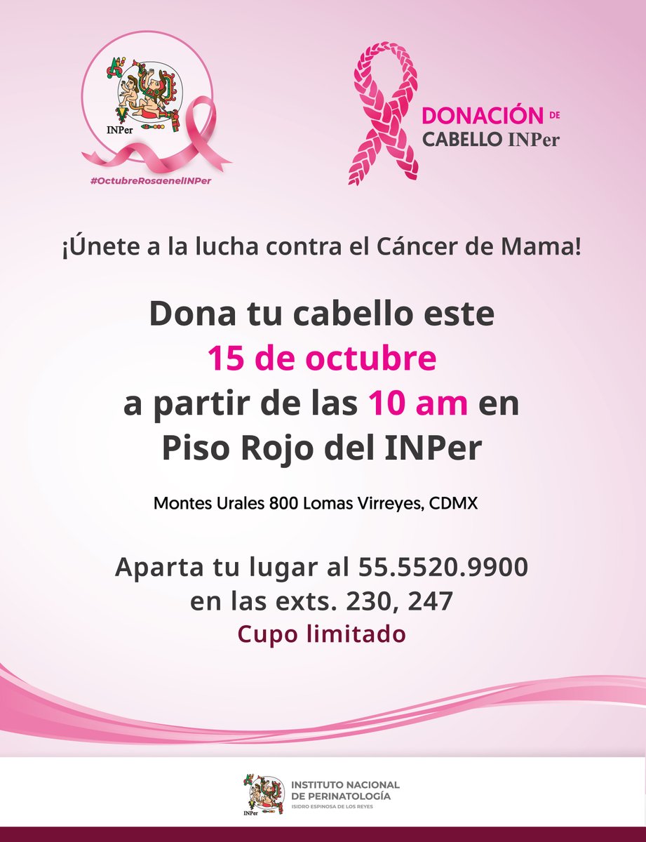 INPer_mx's tweet photo. #OctubreRosa en el #INPer
#DonaTuCabello https://t.co/K8vXdIwer6