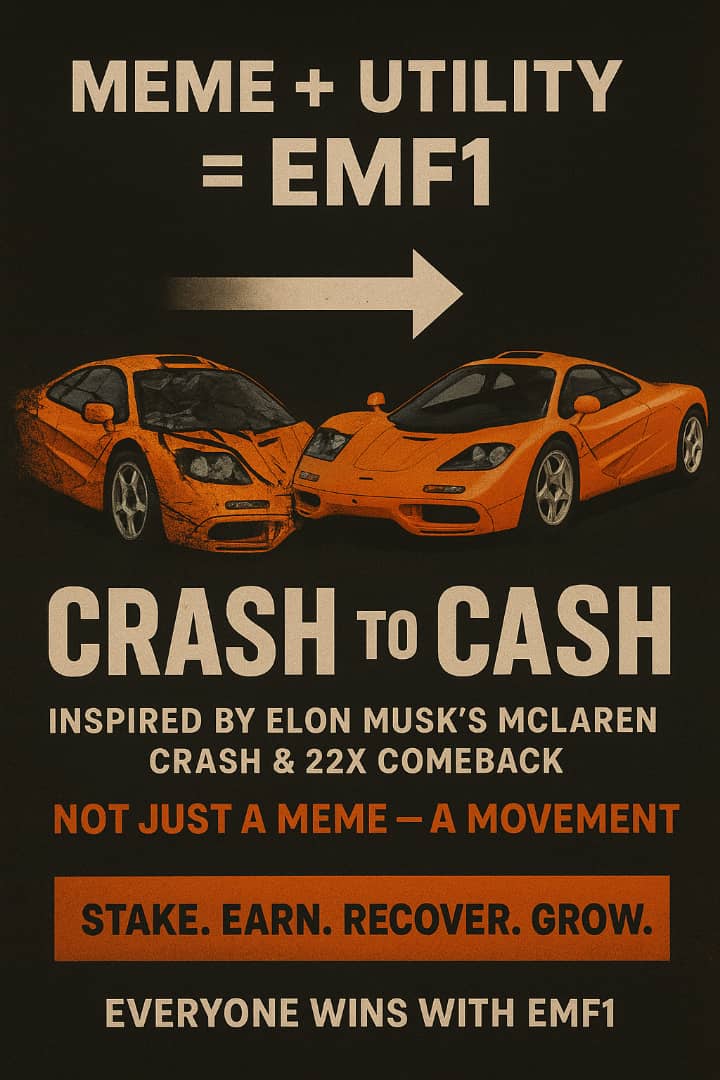 shpolo65's tweet photo. @Ashcryptoreal EMF1 is my numero uno.....
π $EMF1: From Elonβs McLaren wreck to riches. Buckle up for the pump! #EMF1 @VitalikButerin
CA
DubjxaFiWbTJEPhhRJpop9V3X7cxQT6VCNNFxvL3W69e https://t.co/rVAdGZm0mt