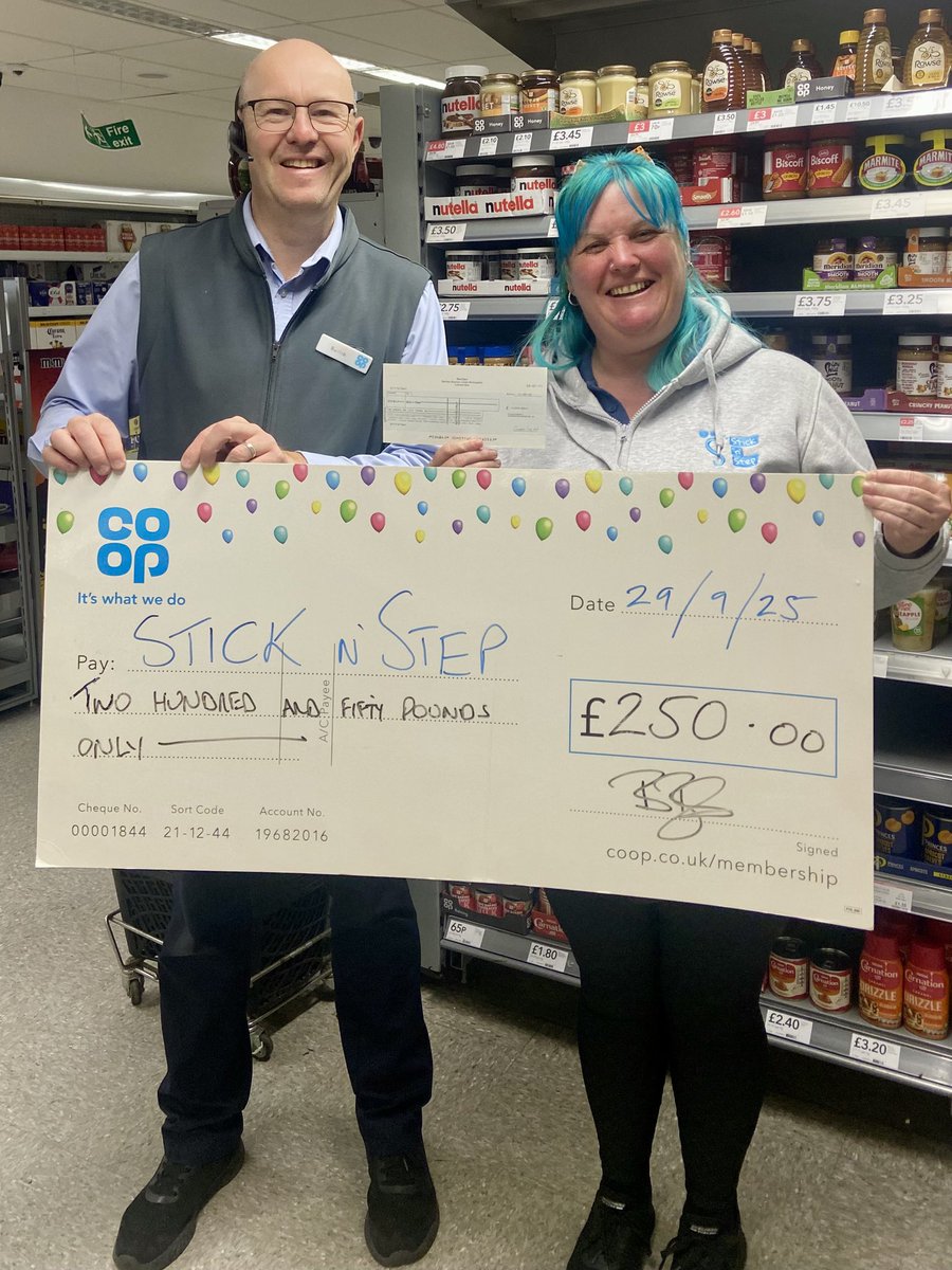 Community donation of £250 for Stick’n’Step to provide new Classroom materials for the children.

If you know of a local group that needs some support, ask them to call into the Co Op in Wallasey.
<a href="/SticknStep1/">Stick 'n' Step</a>
<a href="/coopuk/">Co-op</a>
<a href="/jeanie_hughes/">Jean McCormick</a>
#community