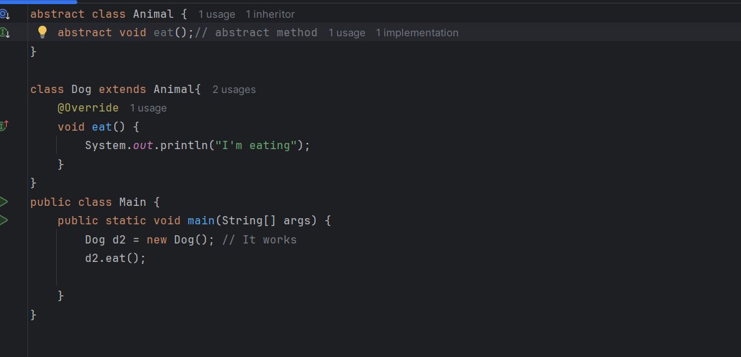 OluwatobiZacch1's tweet image. 🎯Day 22: Abstract Method in #Java
An abstract method = no body, just a contract.
👉 Subclasses must override it.
👉 At runtime, JVM picks the right one.
✅ This is runtime polymorphism:
One reference → Many forms.
#AbstractMethod #Polymorphism #Overriding #30DaysOfCode