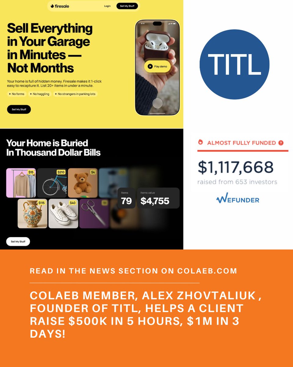Colaeb member Alex Zhovtaliuk, founder of TITL, helps a client raise $ 500,000 in 5 hours and $1 million in 3 days! 

yourinfodaily.com/business/colae…