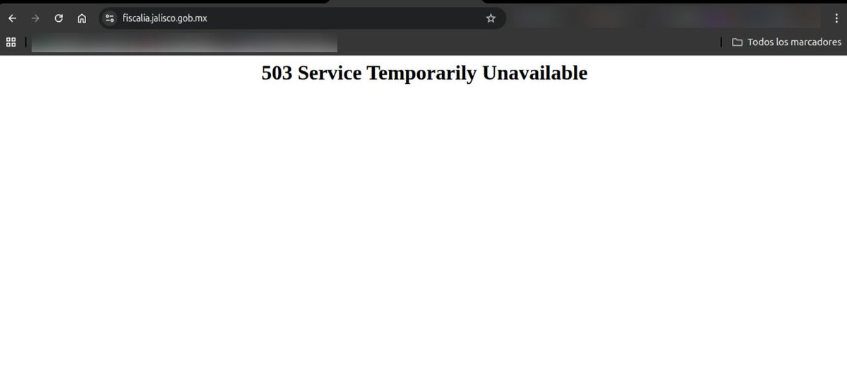 victor_ruiz's tweet photo. ⚠️🇲🇽Alerta: El sitio web de la Fiscalía de #Jalisco está inaccesible desde hace más de 48 horas con el error “503 Service Temporarily Unavailable”, lo que refleja que su servidor está inactivo por motivos que podrían ir desde mantenimiento o fallas técnicas hasta una sobrecarga. https://t.co/uKwxtDtubk