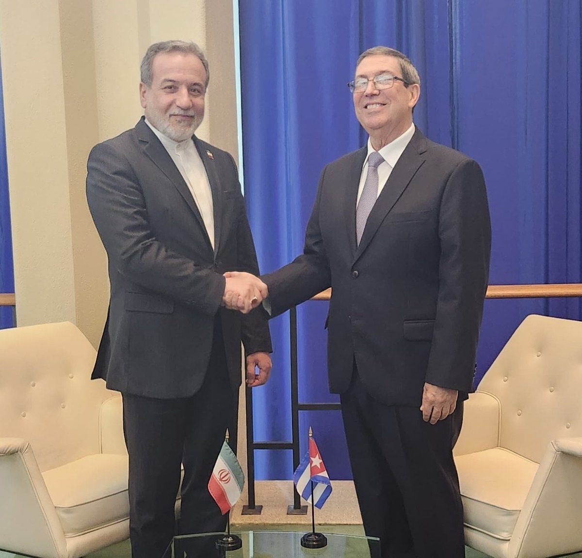 Bruno Rodríguez P (@brunorguezp) on Twitter photo Muy contento de reunirme con <a href="/araghchi/">Seyed Abbas Araghchi</a>, Canciller de #Irán.
Expresamos el rechazo de #Cuba a la aplicación de las medidas coercitivas unilaterales contra la hermana República Islámica de Irán, que sólo buscan subyugar su voluntad soberana de desarrollar su nación y vivir en paz. Muy contento de reunirme con <a href="/araghchi/">Seyed Abbas Araghchi</a>, Canciller de #Irán.
Expresamos el rechazo de #Cuba a la aplicación de las medidas coercitivas unilaterales contra la hermana República Islámica de Irán, que sólo buscan subyugar su voluntad soberana de desarrollar su nación y vivir en paz.