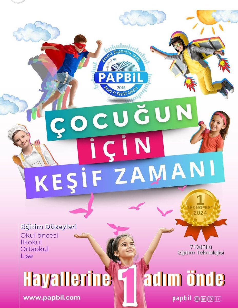 papbily's tweet photo. 7️⃣ Ödüllü Eğitim Teknolojisi 🏆

🧭Çocuklar için uygun eğitim 
öğretim  koşullarından eğitim modellerine, yetenek, zeka-kişilik özelliklerden kişilik yapılarına, 
motivasyondan kariyer planlamasına kadar pek çok alt başlık sunan PAPBİL ebeveynler  için bir pusula görevi görür. https://t.co/xNiE8LTYVC