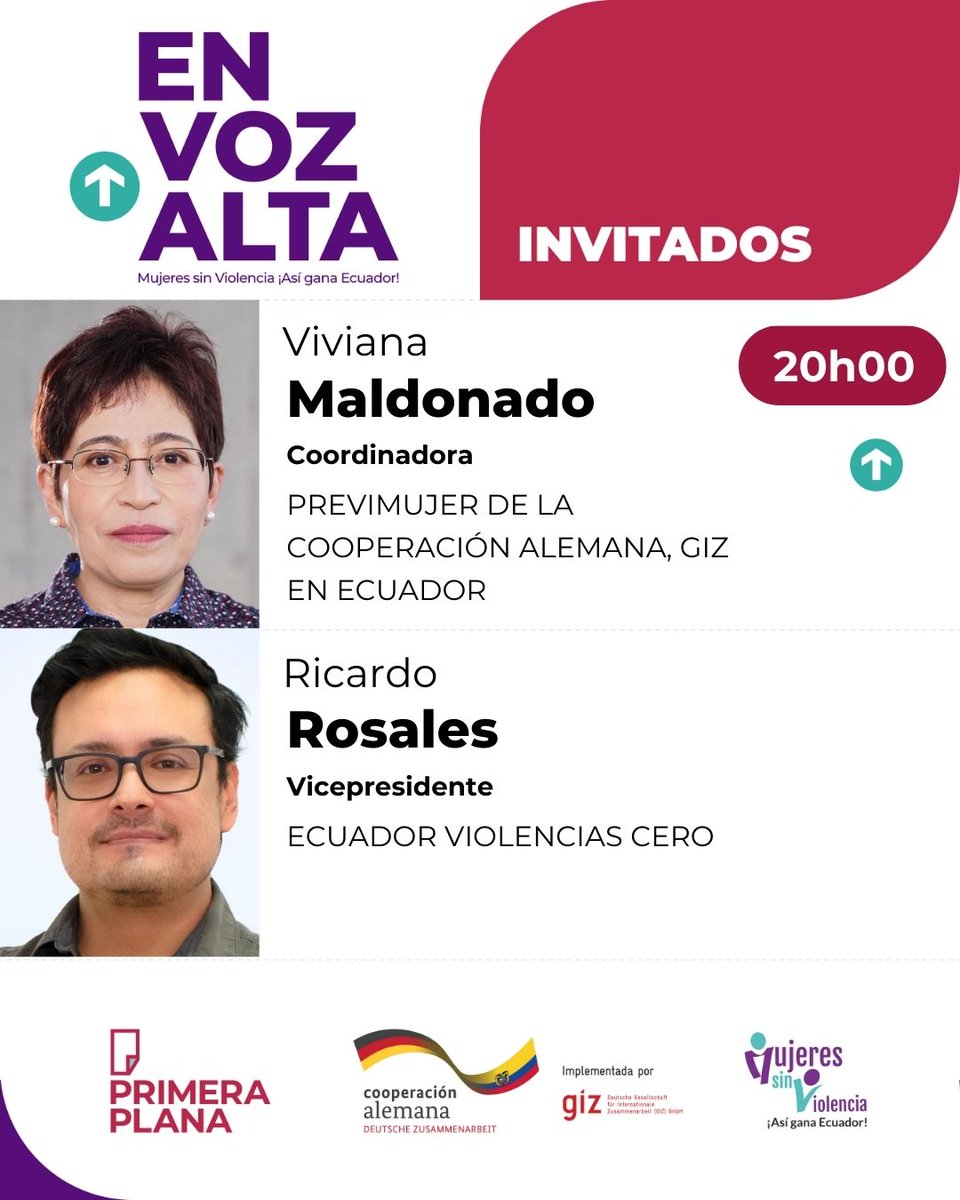 🎙️#EnVozAlta | Martes, 30 de septiembre de 2025    Nos acompañará Viviana Maldonado, coordinadora del programa #PreViMujer de <a href="/GIZEcuador/">GIZ Ecuador</a>; y <a href="/RickTRP/">Ricardo Rosales</a>, vicepresidente de Ecuador Violencias Cero.

⏰Los esperamos desde las 20h00, con <a href="/SuelenGranda/">Suelen Granda</a>.