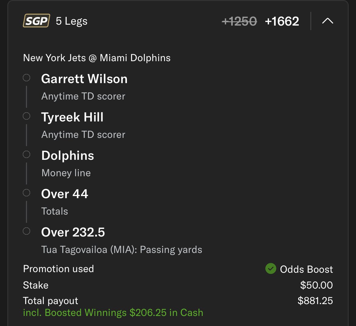 🚨 LOTTO TIME 🚨

Dolphins vs Jets — Day 1 back energy 💥
We’re going for a SMACK with this 5-leg 

Fresh record, straights + lottos tracked SEPARATE 📊
Time to see if we start this streak right 🔥💰.2U risked

#SportsBets #NFL #FreePlays #Sidejobbets