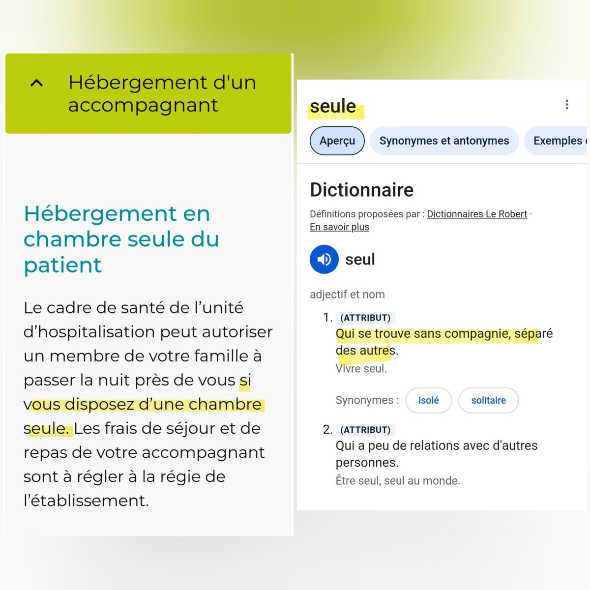 <a href="/anais_nemesis_/">Anaïs</a> Votre militante est soit une menteuse, soit dotée d’un quotient intellectuel particulièrement limité.

Le règlement de l’hôpital stipule clairement que l’accompagnant peut rester uniquement dans une chambre individuelle, et non dans une chambre double, ce qui est parfaitement