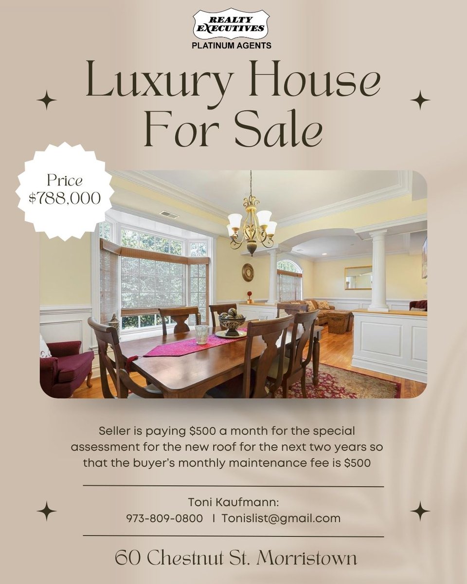 NewToniKaufmann's tweet photo. Morristown home for $788,000. Seller pays $500/month of the roof fee for 2 yrs—your maintenance is only $500, not $1,000.

#morristownhomes #morristownrealestate #njhomesforsale #njrealestate https://t.co/4I6vsCt3nQ