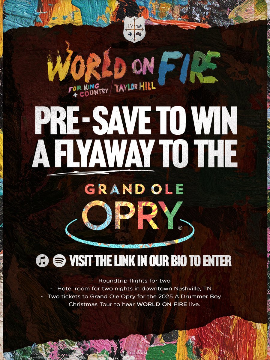 4kingandcountry's tweet image. Picture this 📸: you 🫵🏽, us &amp;amp; hearing #WORLDONFIRE 🌎🔛🔥 LIVE at the Grand Ole @Opry House this December?!! 🥁

We want to fly you &amp;amp; a mate ✈️ out to our American hometown of Nashville to experience it all!