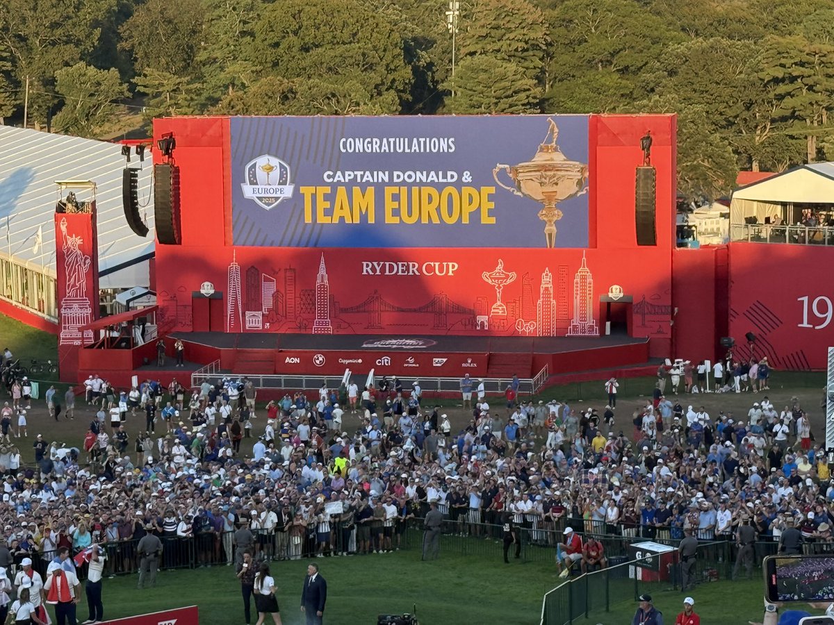 GregSIJardine's tweet photo. What a final day…… nervy and exciting at same time.

An amazing experience to witness an away European Ryder Cup victory 🇪🇺 https://t.co/RXdXnjEaJl