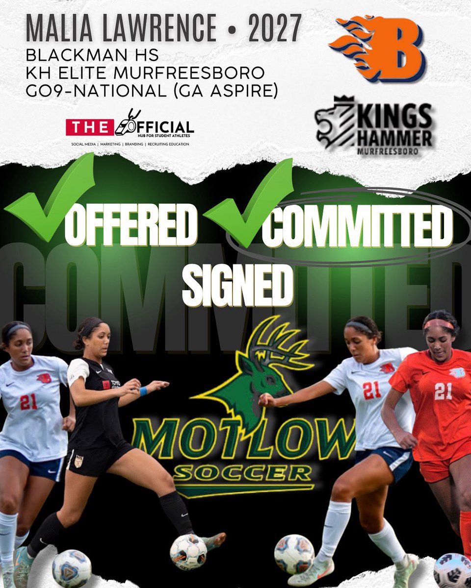 theofficial_hub's tweet photo. 2027 MALIA LAWRENCE has committed to @motlowsoccer 🎉 
Congratulations on this milestone! 🦌 ⚽️🥅 @MaliaL_27 @BHSWSOC @motlowsoccer https://t.co/w8sQ1d0uer