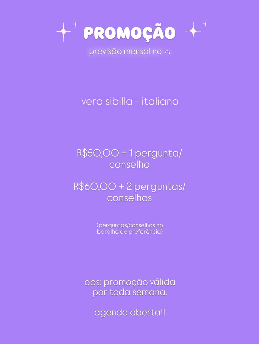 mesa aberta, amores 💜
me chamem no whatsapp ↷
11 94316-7179