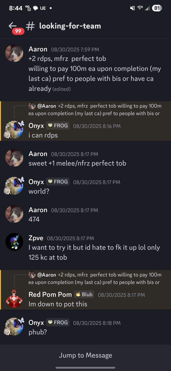FreeRsnEmoAaron's tweet photo. Writing this post in the hopes it reaches a human JMOD and to raise awareness for endgame players who might get perm-banned with no option other than an appeal system that fails to recognize false bans. With the exception of content creators (Oda, Donator, Cold One, Yougotlittup, etc). 

Also adding some screenshots showing proof of large (100m+ OSRS) trades after completion of perfect tob and a torso leech - not against game rules as nobody was on my account and no real wealth was transferred. 

It's unfortunate that the only way to reach an actual support person is make a twitter post. 

@JagexAyiza 
@JagexTwisted 
@JagexTyran 
@JagexZee 
@JagexSupport