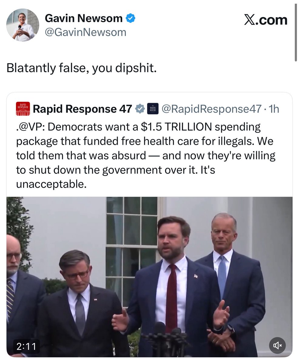 BREAKING MAGA🤡:

Governor Gavin Newsom just called VP JD Vance a dipshit.