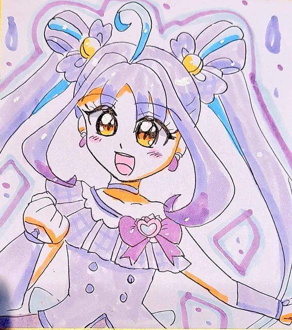 朝からキュアキュンキュン色紙描いてました 紫はなかなか難しいざんす