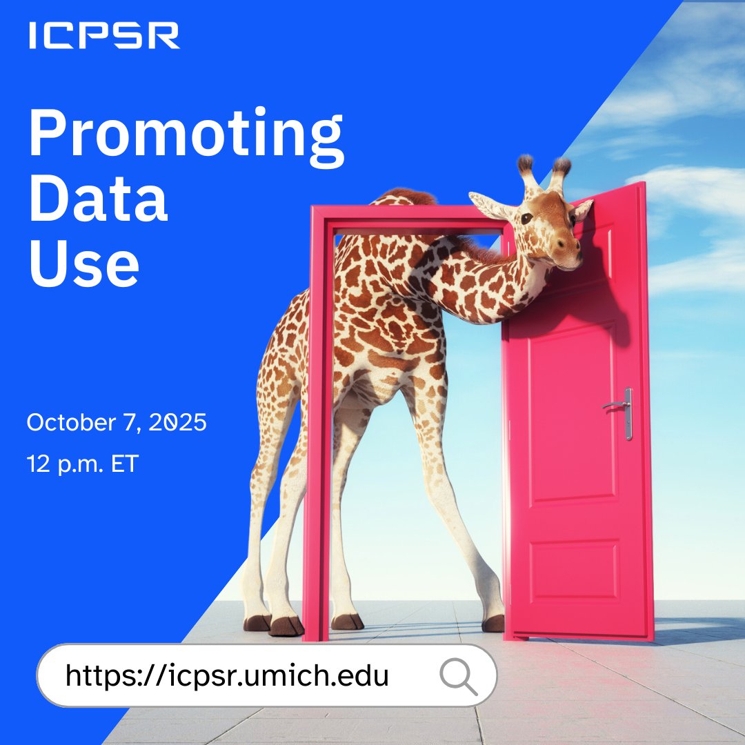 Join us 10/7 at 12 p.m. ET for the webinar "Promoting Data Use"! ICPSR has brand new tools for promoting data use, and we can’t wait to share them with you. Learn more and register at myumi.ch/QwJQE.

#ICPSRwebinar #data