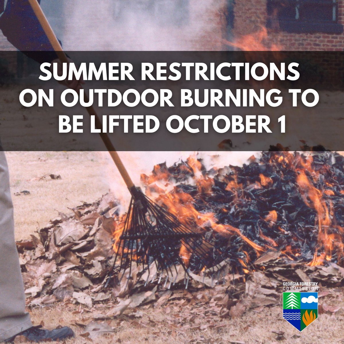 The GA EPD summer burn ban affecting 54 Georgia counties will be lifted this Wednesday, October 1. Learn more: gatrees.org/summer-restric…