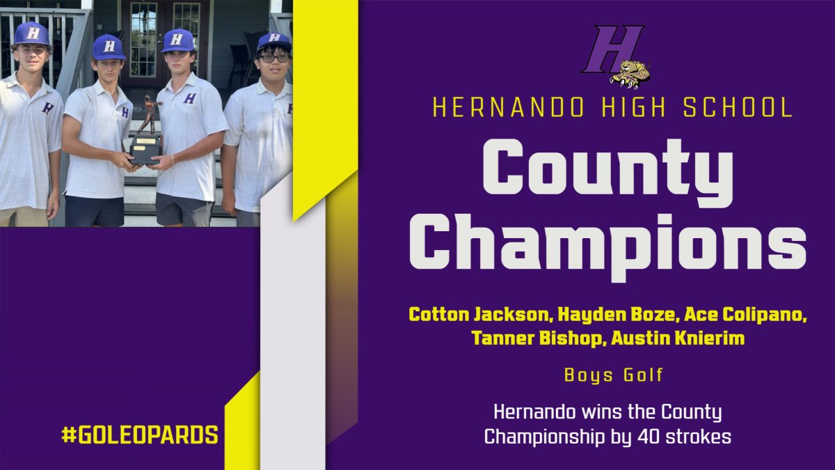HHS wins the Hernando Cup by 40 strokes. Cotton Jackson, Hayden Boze, Ace Colipano, Tanner Bishop, Austin Knierim bring home the hardware.