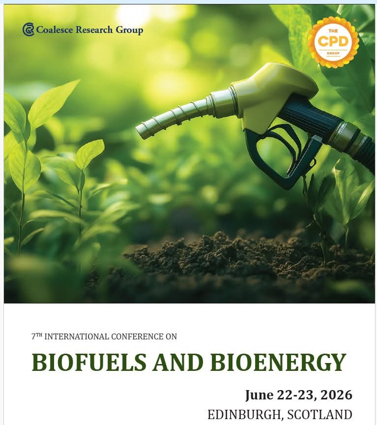 شكرا للجنة تحكيم المؤتمر الدولي السابع للوقود الحيوي والطاقة الحيوية 7th International Conference on Biofuels and Bioenergy والذي سيعقد في 22-23 حزيران 2026 في مدينة أدنبرة -سكوتلاندا -المملكة المتحدة، لقبول ملخص بحثي " كعرض شفهي Oral Presentation".
crgconferences.com/biofuels/