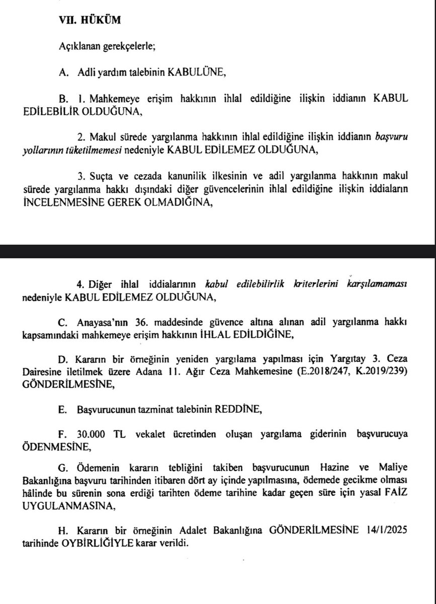 RG’de Yayımlanan AYM Kararı📍

📍İstinaf kararının sanığa tebliğ edilmeyip salt müdafiye tebliği
📍Temyiz süresi dolduktan sonra karardan haberdar olan sanığın eski hale getirme ve temyiz taleplerinin süreden reddine karar verildiği
📍Reddin mahkemeye erişim hakkını ihlal ettiği
