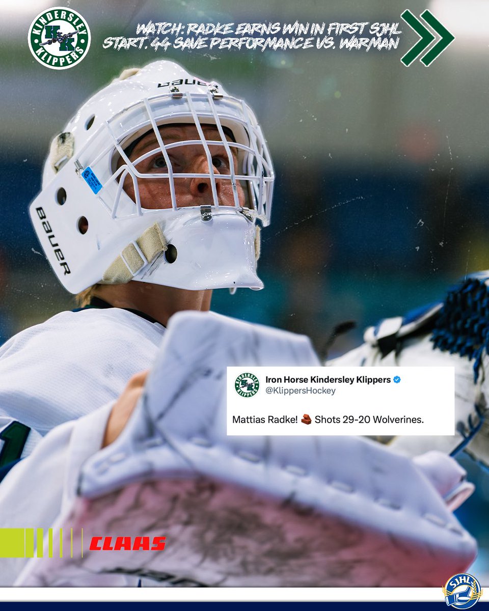 KlippersHockey's tweet photo. 44 saves later! Mattias Radke earns his first SJHL win in his debut appearance. 🔥

#SJHL | #KlippersHockey https://t.co/xR9P2Ye90m