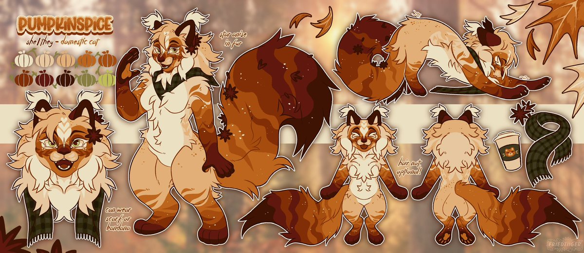 Finished reference sheet for a friend! 
🍂🍁🎃
The original design was actually part of my upcoming autumn-themed adoptable batch, which should go public within the first week or so of october!