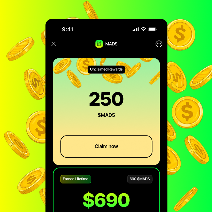 Open MADS once a day, watch one ad, and get free $MADS tokens straight to your wallet.


It takes less than a minute, and you always discover something new: a project, an app, or an idea.

Verified users earn 10× more. Don’t miss your daily reward. 

Open now and claim it.