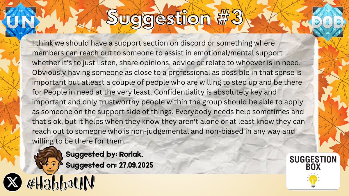 HabboUN (@officialhabboun) on Twitter photo ๐ก Do these recent suggestions inspire you? ๐ Submit your own ideas to our Suggestions Box today! ๐ฌ #habbo #habboUN
๐ docs.google.com/forms/d/18I0A1โฆ
โจ <a href="/blueknight20_/">blueknight20</a> ๐ก Do these recent suggestions inspire you? ๐ Submit your own ideas to our Suggestions Box today! ๐ฌ #habbo #habboUN
๐ docs.google.com/forms/d/18I0A1โฆ
โจ <a href="/blueknight20_/">blueknight20</a>