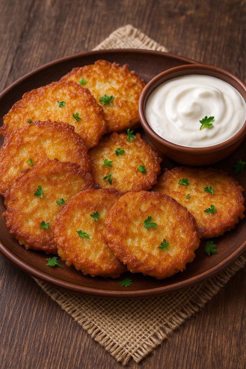 MVILDER39's tweet image. Классика белорусской кухни! 🥔 Драники — это золотистые, хрустящие снаружи и нежные внутри картофельные оладьи. Вот проверенный рецепт: