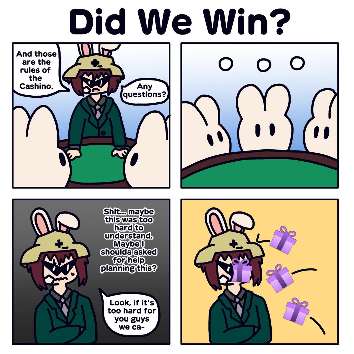 TheEdgey_'s tweet photo. He was then pelted with 69 more boxes.

I can't express my appreciation enough for all the support at the Cashino. Still can't believe I got cleared out not even 30 minutes into it. You're all the greatest people I could ever ask for. Never made a comic before. Hope you like it. https://t.co/vCCsPBVOH3