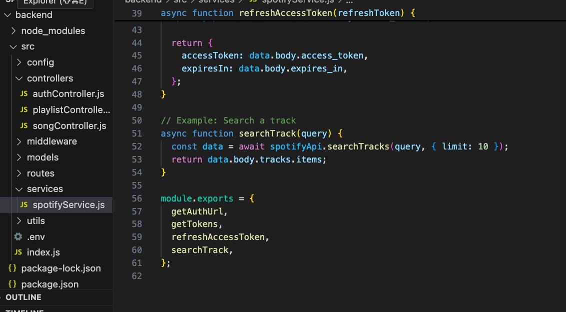 VrateshGhadge's tweet photo. Day 70 of #100DaysOfCode 

Back to backend 
– Switched from Jamendo → Spotify API 
– OAuth flow with access + refresh tokens 
– Refresh token handling 
– Search tracks via Spotify 
Big step → now powered by Spotify’s ecosystem ✨
#100DaysOfCode #MERN #BackendDev #SpotifyAPI https://t.co/ixPW1G3ptn