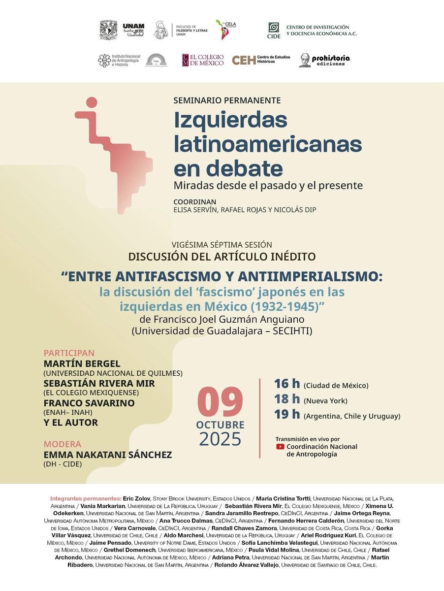 El próximo jueves en nuestro Seminario de Izquierdas Latinoamericanas a Debate, Joel Guzman, sobre las discusiones en torno al fascismo japonés en las izquierdas latinoamericanas de los años 30 y 40: