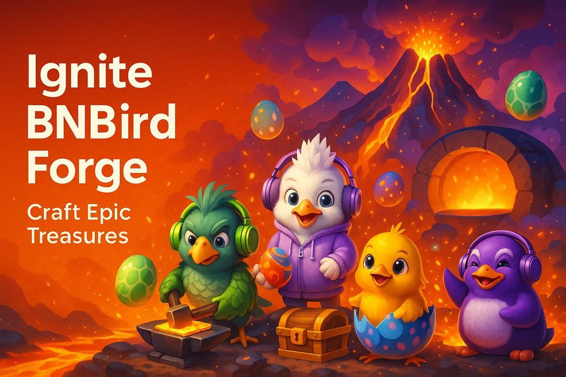 opbnbird's tweet photo. 🔥 Time to fire up the BNBird Forge!

Craft rare treasures, unlock new adventures, and show off your loot.

Every egg, every tool, every bird — it all gets hotter from here.

Epic drops await in the heart of the volcano! https://t.co/CIjp1emjFJ