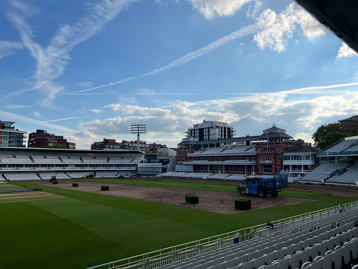 Karl_McDermott's tweet photo. .@Fineturf have started the renovations at a great pace @HomeOfCricket. First up, strip the turf off the outfield…….. #cricket #lords #renovations #fineturf https://t.co/ObMzodmXEh