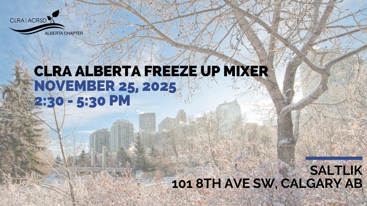 CLRA Alberta Freeze Up Mixer
 
Registration &amp; Sponsorship Now Open!
The CLRA Alberta Chapter is excited to host our annual Freeze Up networking event!  

Registration: bit.ly/4gONBLh
Sponsorship: bit.ly/46KuwFo