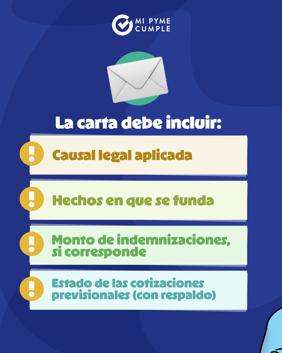 MiPymeCumple's tweet photo. Cuando terminas un contrato de trabajo, debes hacerlo por escrito, cumpliendo con los plazos legales establecidos y ciertas exigencias de contenido de la carta.

Si no cumples, arriesgas multas e incluso demandas laborales. ¡Es muy importante que te asesores en este proceso! https://t.co/wrj4A6FncN